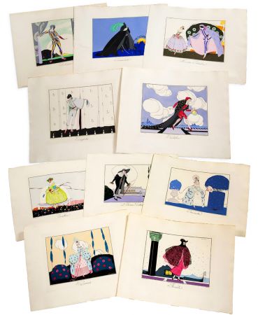 Livre Illustré Brunelleschi - LES MASQUES ET LES PERSONNAGES DE LA COMÉDIE ITALIENNE, expliqués par Gérard d'Houville, et interprétés par Brunelleschi, en douze estampes coloriées (1914)
