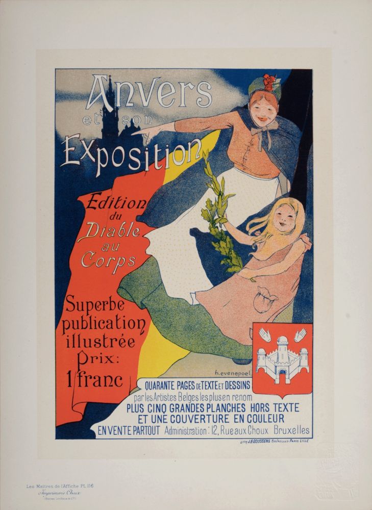 Lithographie Evenepoel - Les Maîtres de l'Affiche : Anvers et son exposition, 1897