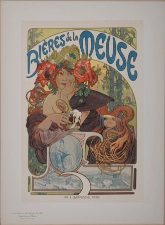 Lithographie Mucha - Les Maîtres de l'Affiche : Bières de la Meuse, 1899