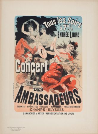 Lithographie Cheret - Les Maîtres de l'Affiche : Concert des Ambassadeurs, 1891