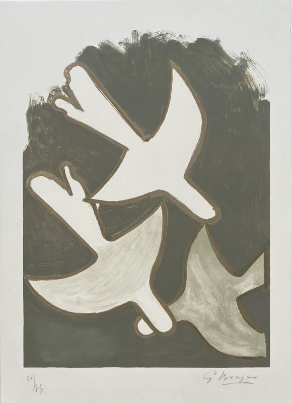 Lithographie Braque - Les oiseaux blancs 