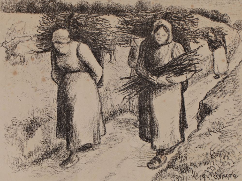 Lithographie Pissarro - Les porteuses de fagots