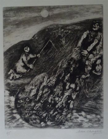 Eau-Forte Chagall - Les possions et le Berger qui joue de la Flute