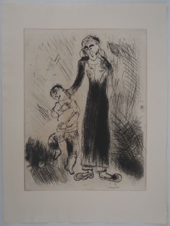 Gravure Chagall - Les réprimandes (Le père de Tchitchikov lui donne une correction)