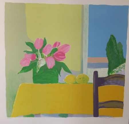 Lithographie Muhl - Les tulipes jaunes.