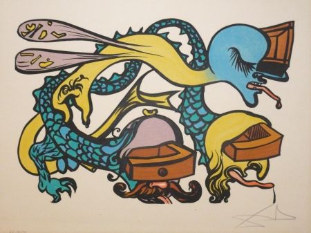 Lithographie Dali - Les vitraux - Dragon a tiroirs