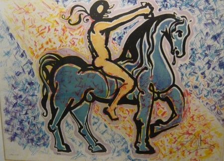 Lithographie Dali - Les vitraux - le cavalier