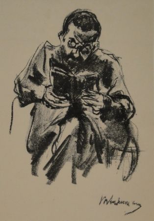 Lithographie Liebermann - Lesender Mann (Lesender Jude)