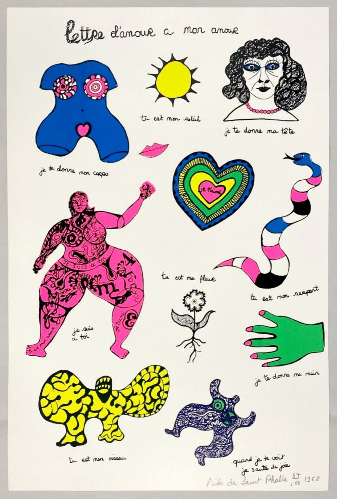 Sérigraphie De Saint Phalle - Lettre d'amour à mon amour