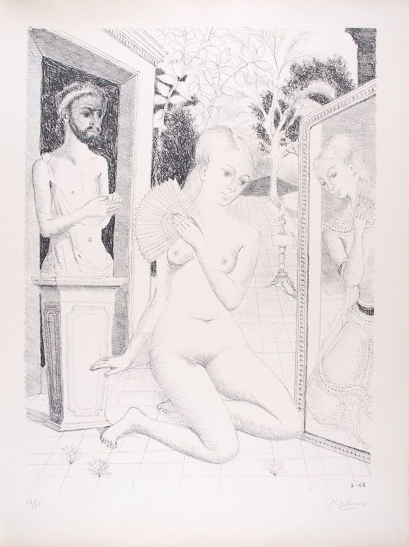 Lithographie Delvaux - L'Eventail