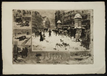 Eau-Forte Et Aquatinte Buhot - L'Hiver à Paris ou La Neige à Paris