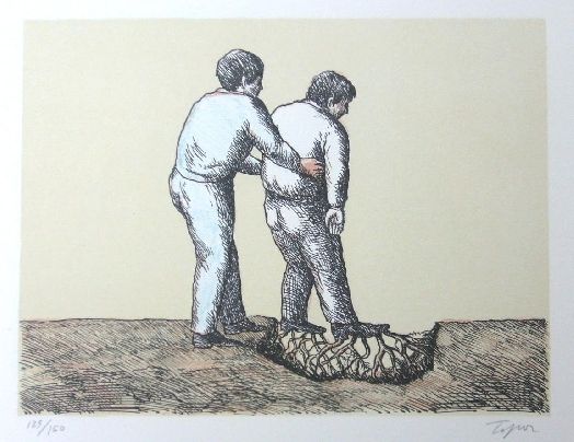 Lithographie Topor - L'Homme Déraciné