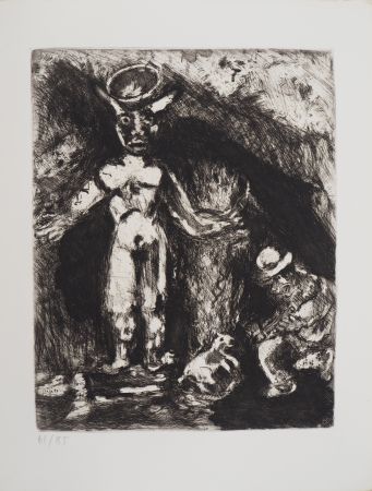 Gravure Chagall - L'homme et la statue (L'homme et l'idole de bois)