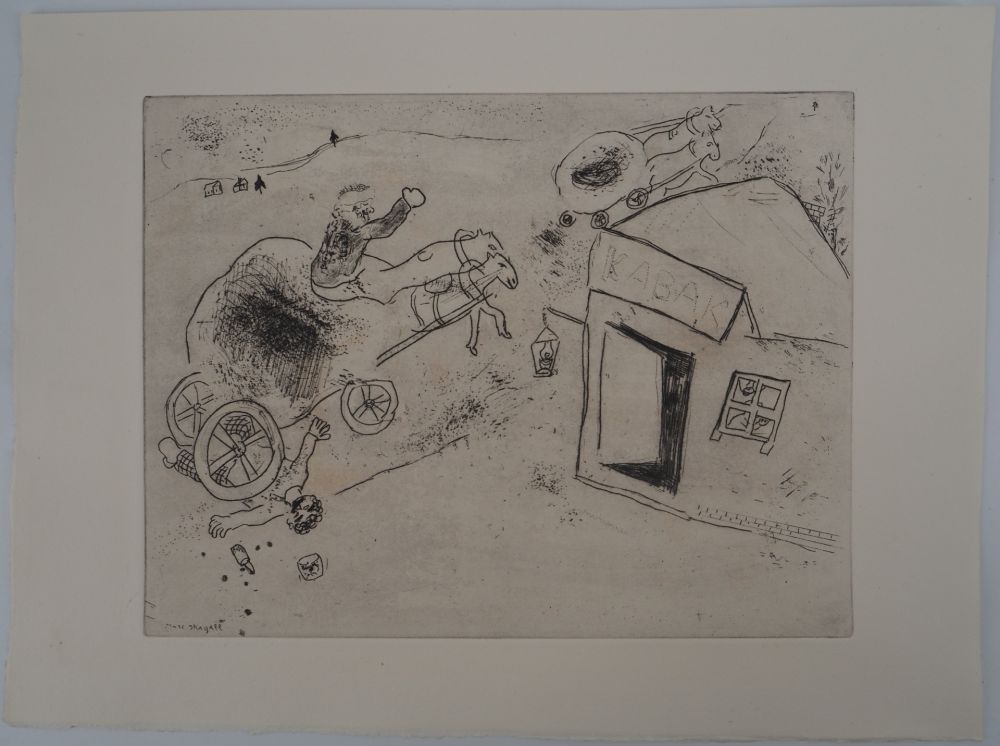 Gravure Chagall - L'homme renversé (Mort de Mets-les-pieds-dans-le-plat)
