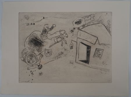 Gravure Chagall - L'homme renversé (Mort de Mets-les-pieds-dans-le-plat)