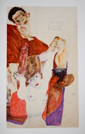 Lithographie Schiele - L'HOTE ROUGE / The RED HOST - Lithographie / Lithograph - 1911