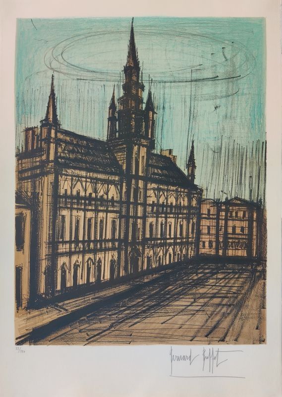 Lithographie Buffet - L’Hôtel de ville de Bruxelles 