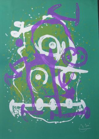 Lithographie Miró - L'Illetre Vert Et Violet - M618