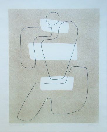 Lithographie Baumeister - Linienfigur mit hellen Flächen