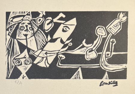 Linogravure Corneille - Linogravure Cobra La Belle d'une journée 1949, Exemplaire d'artiste