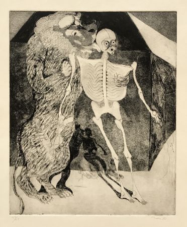 Gravure Toledo - Lion Licking Skeleton