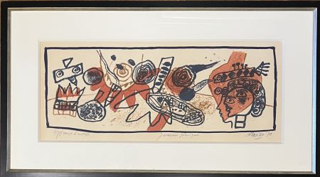 Lithographie Corneille - Lithographie ancienne encadrée , Journée Féérique, 1971