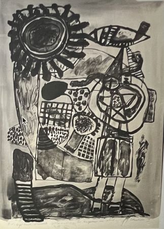 Lithographie Corneille - Lithographie aquarellée La Baigneuse au soleil, 1974. Pièce Unique