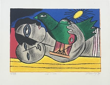 Lithographie Corneille - Lithographie Couple à l'oiseau, E/A, 1997
