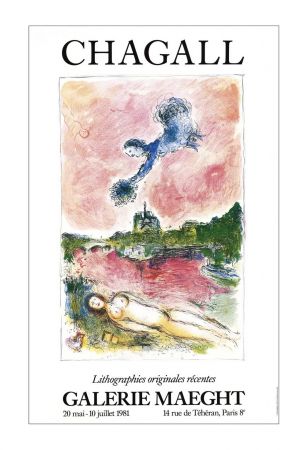 Affiche Chagall - LITHOGRAPHIES ORIGINALES RÉCENTES. NOTRE-DAME DE PARIS. Affiche originale. Maeght 1981