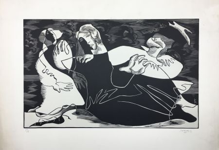 Gravure Sur Bois Survage - L'Oiseau (ou Femmes de pêcheurs). Paris 1933