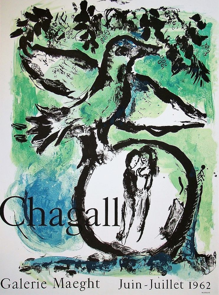 Affiche Chagall - L'OISEAU VERT. Galerie Maeght. Affiche originale (1962).