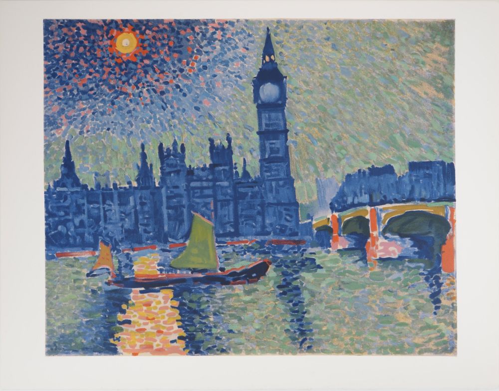 Lithographie Derain - Londres, La Tamise et Big Ben