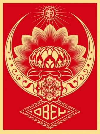 Sérigraphie Fairey - Lotus Ornament Red