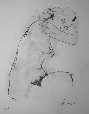 Lithographie Bonabel - Louis-Ferdinand Céline - Litographie Originale / Original Lithograph - Autoportrait / Self-Portrait - Nu Feminin / Male Nude - 1945