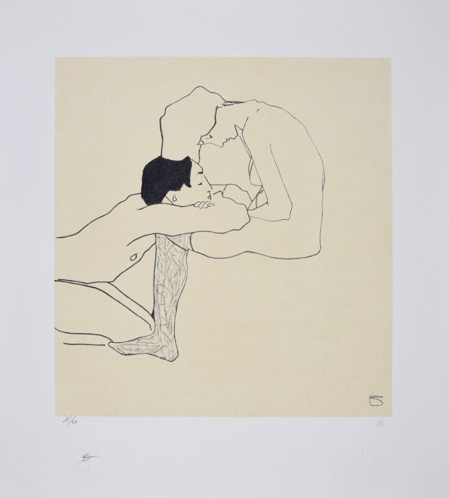 Lithographie Schiele - LOVERS 1909