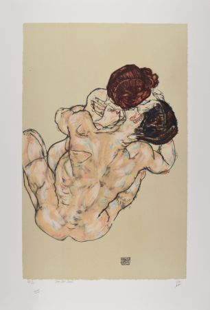 Lithographie Schiele - Lovers, 1917 (Mann und frau, umarmung)