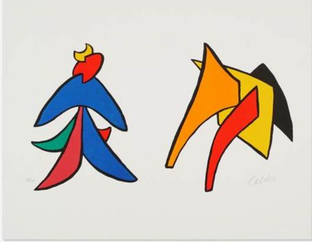 Lithographie Calder - Lune jaune et porc qui pique