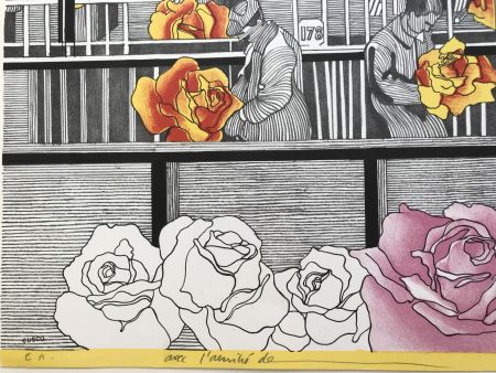 Lithographie Cueco - L'usinage des roses