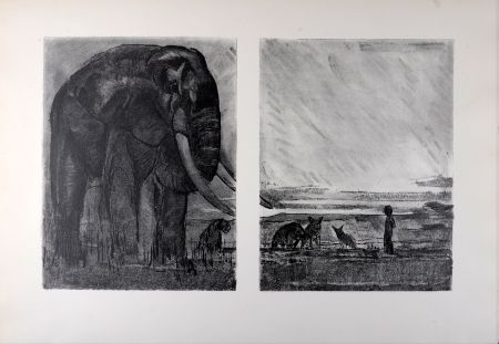 Lithographie Jouve - L'éléphant, La Comédie animale