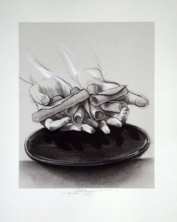 Lithographie Pignon-Ernest - Mains aux cigares