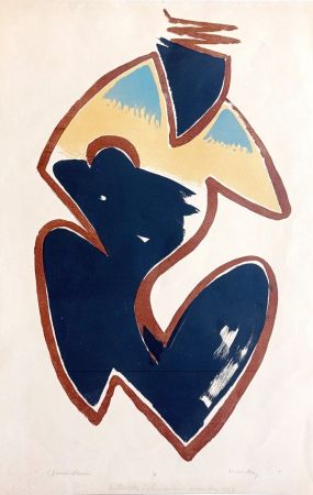 Lithographie Ray - Man Ray, Abstract Composition / Post Colombian Object, 1960, Lithograph in colors, Hand signed!