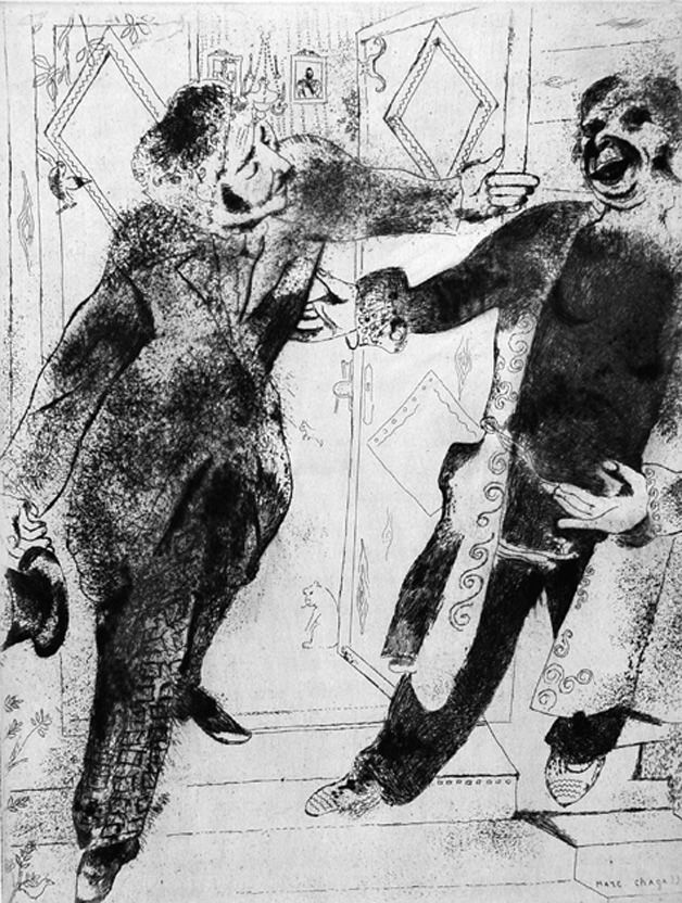 Eau-Forte Chagall - Manilov et Tchitchikov sur le seuil de la porte