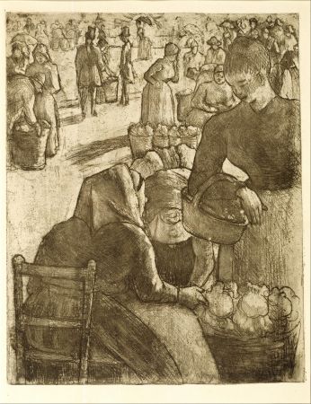 Gravure Pissarro - Marché aux légumes, à Pontoise