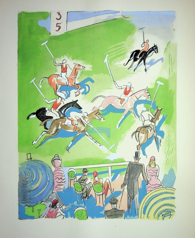 Lithographie Uzelac - Match de Polo à cheval