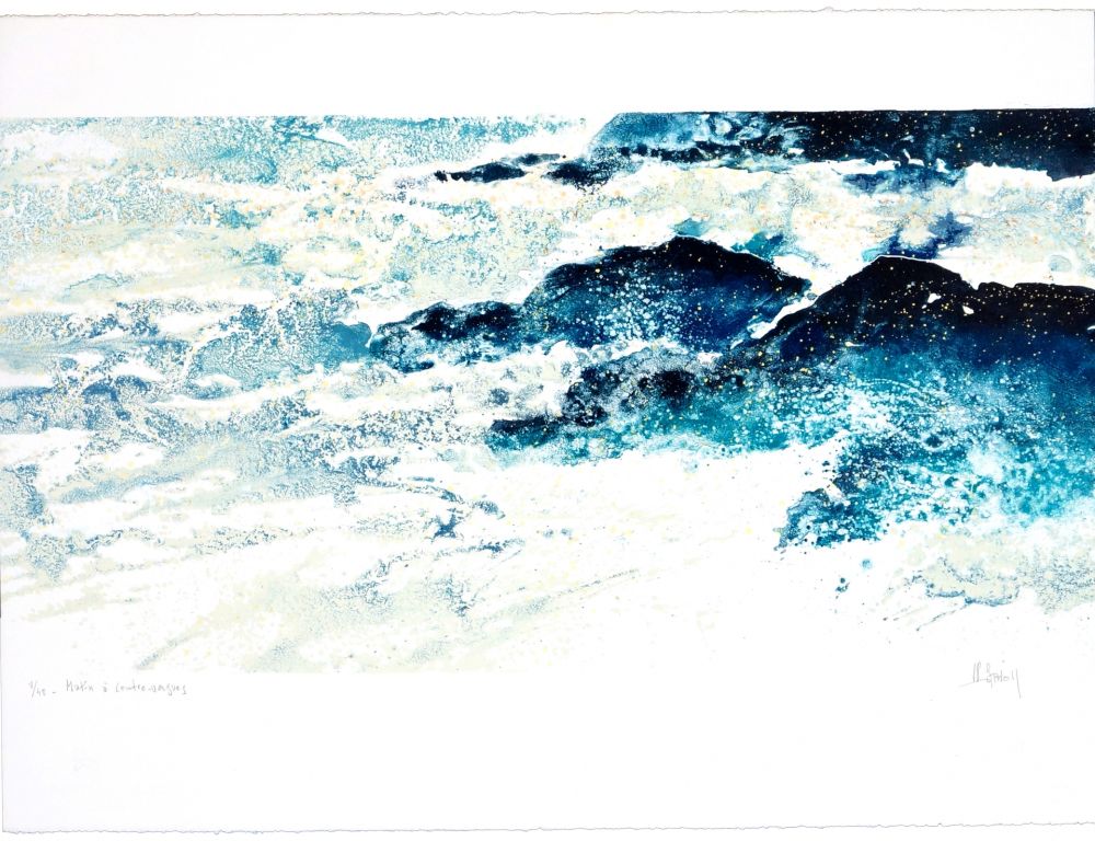 Lithographie Stholl - Matin à contre-vagues