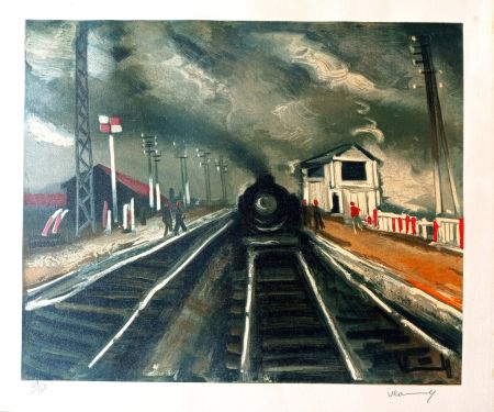 Aucune Technique Vlaminck - Maurice de VLAMINCK - LA GARE, 1955 Lithographie en couleurs, exécutée par Mourlot pour SNCF, épreuve  signée a la main par artiste,