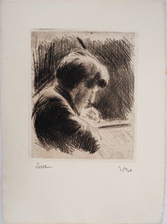 Pointe-Sèche Luce - Maximilien LUCE-  Femme aux cheveux courts, profil droit Vers 1890 - Gravure originale signée