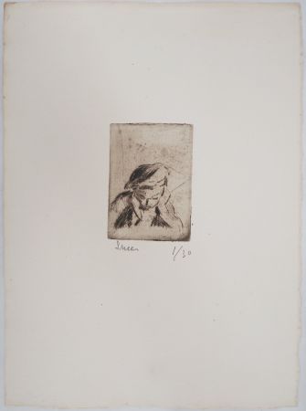 Pointe-Sèche Luce - Maximilien LUCE - Enfant rêvassant Vers 1890 - Gravure originale signée
