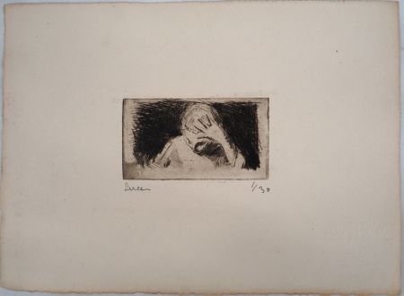 Pointe-Sèche Luce - Maximilien LUCE  - Enfant à l'étude Vers 1890 - Gravure originale signée