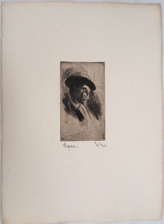 Pointe-Sèche Luce - Maximilien LUCE - Etude d'un homme au chapeau, de profil droit Vers 1895 - Gravure originale signée